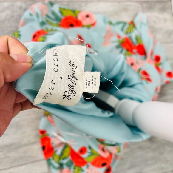 Paper Crown x Rifle Paper Floral Blue Double Tiers Chiffon Poppy Fields Dress - Picture 7 of 9